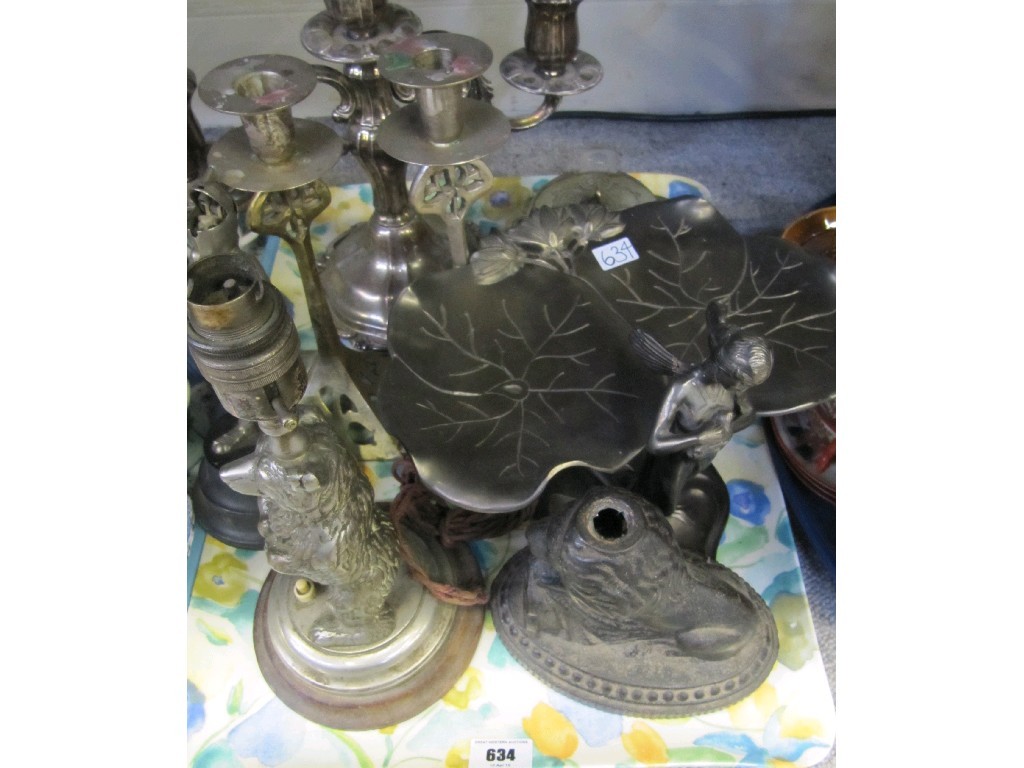 Appraisal: Tray lot of assorted EP wares lampbase candlesticks etc