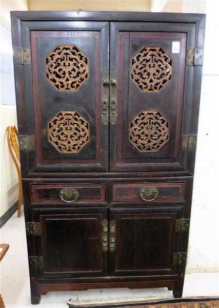 Appraisal: CHINESE STORAGE CABINET the front with upper and lower pairs