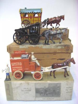 Appraisal: Three English horse drawn models Mimic United Dairies Van The