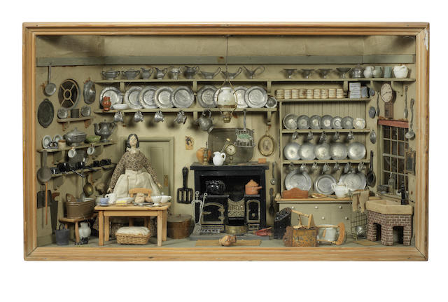 Appraisal: A fine kitchen Scene in glass display case circa The