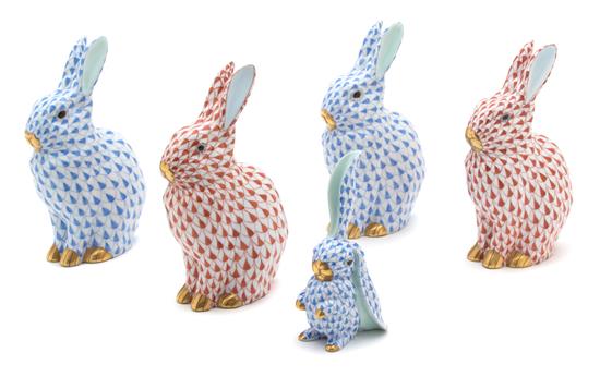 Appraisal: Sale Lot Two Pairs of Herend Fishnet Rabbits th century