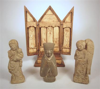 Appraisal: Latin American bone and fruitwood triptych late th early th