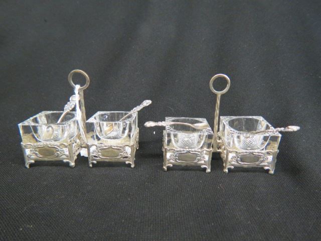 Appraisal: Pair of European Sterling Glass Salt Cellars each double well