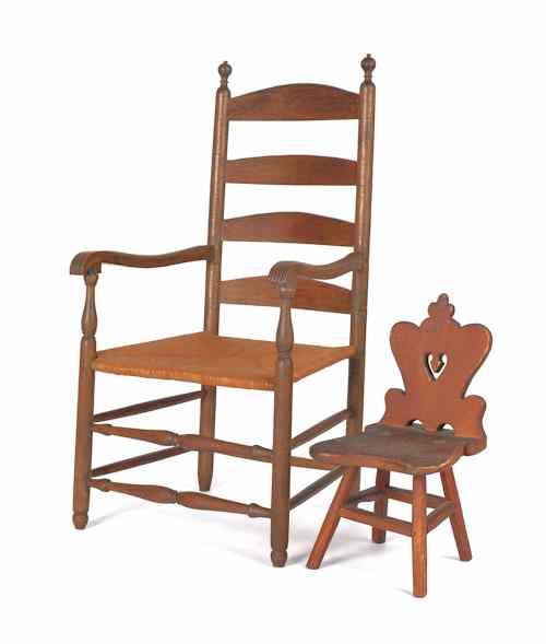 Appraisal: Delaware Valley ladderback armchair together with a Moravian style child's