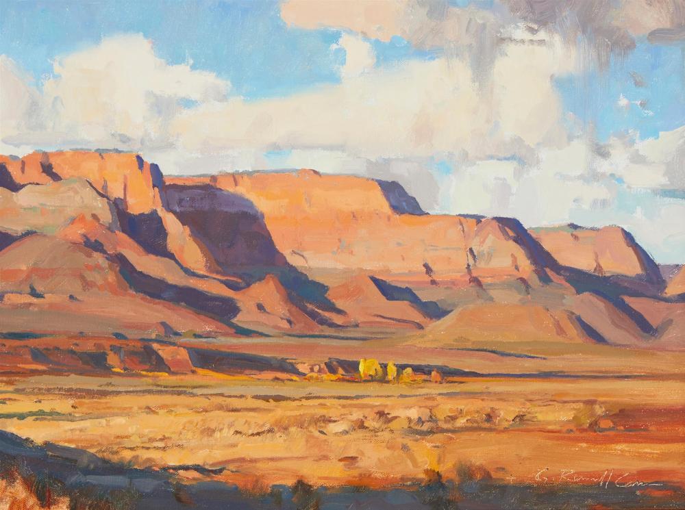 Appraisal: G Russell Case b Cliffs in Terracotta Oil on board