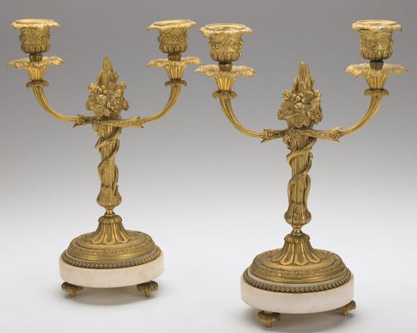 Appraisal: DORE BRONZE Pair of footed candelabra on marble bases th