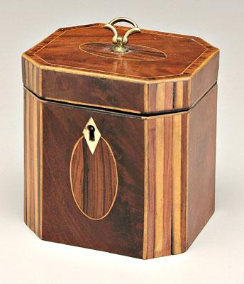 Appraisal: Finely inlaid mahogany tea box square with canted corners light