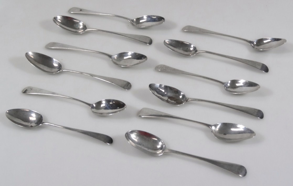 Appraisal: Twelve George III and later silver Old English pattern teaspoons