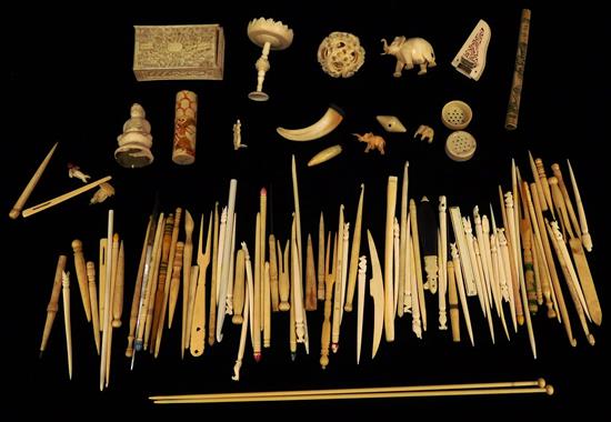 Appraisal: Assortment of ivory bone and ivory-type pieces th - th