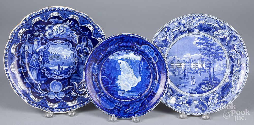 Appraisal: Three Historical blue Staffordshire plates Three Historical blue Staffordshire plates