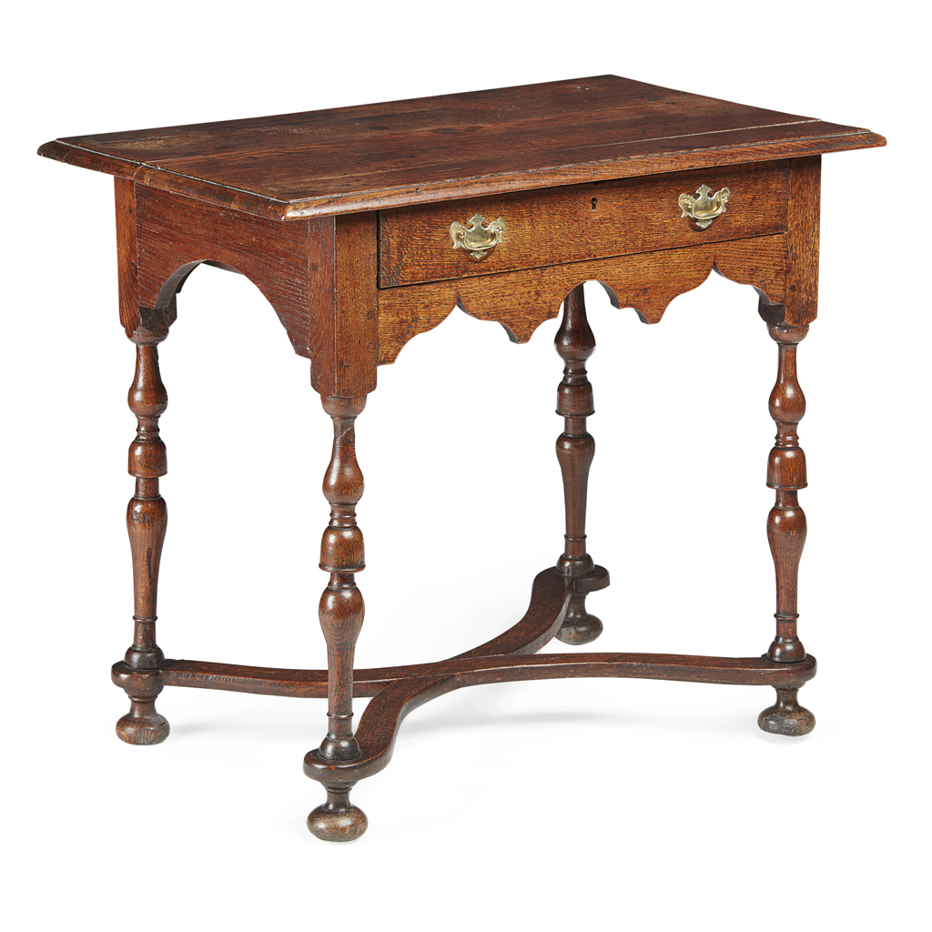 Appraisal: WILLIAM AND MARY OAK LOWBOY LATE TH CENTURY the rectangular