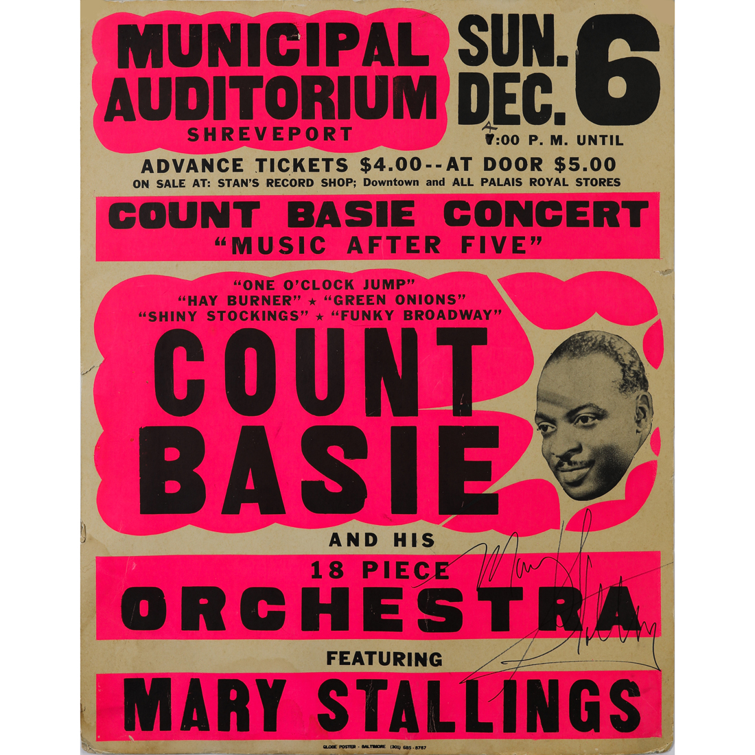 Appraisal: CONCERT POSTER COUNT BASIE AND MARY STALLINGS Count Basie and