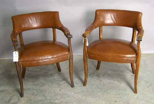 Appraisal: Pair of upholstered club chairs together with a long bench