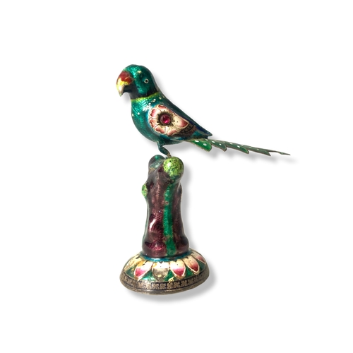 Appraisal: An early th-century Indian Enamel gem-set silver bird figurine Depicting