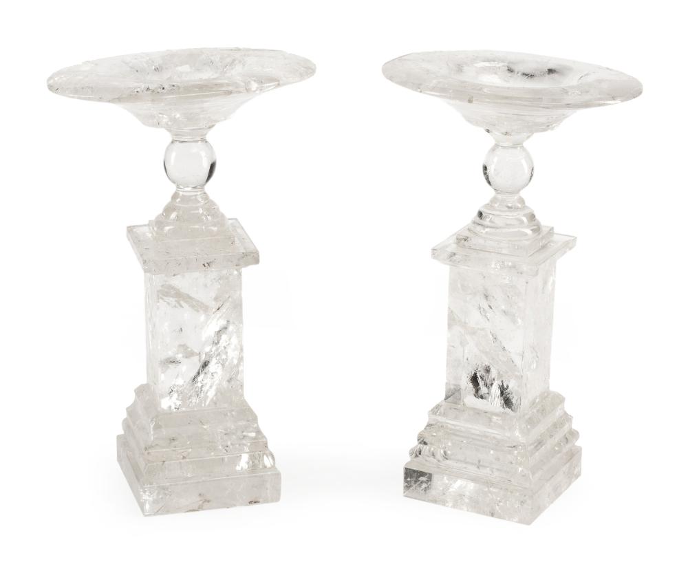 Appraisal: Pair of Continental Rock Crystal Tazzas tall stepped bases h