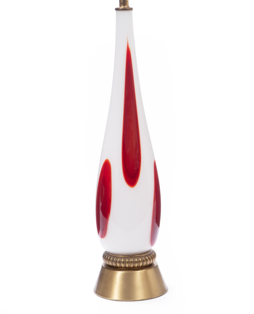 Appraisal: Murano Glass Table Lamp s white ground red spots h