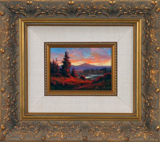 Appraisal: Mountain landscape at sunset oil on masonite x SLR Artist