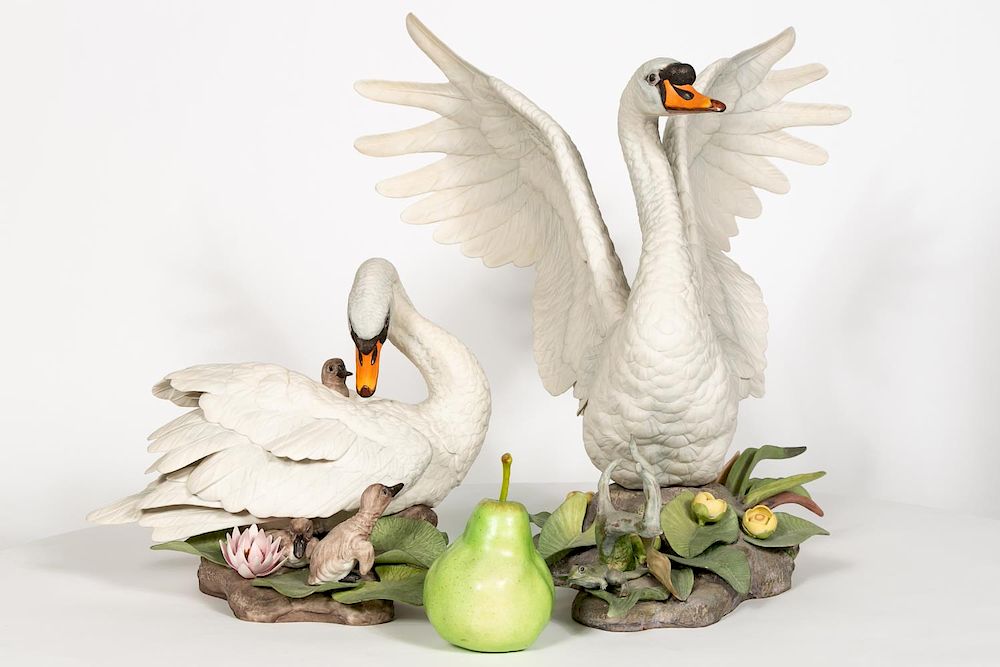 Appraisal: Pair of Boehm Porcelain Mute Swans - Boehm American founded