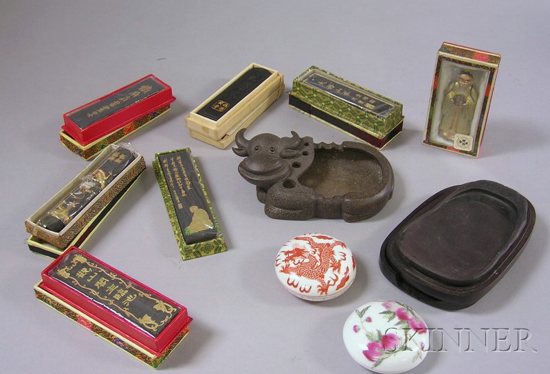 Appraisal: Group of Chinese Ink Sticks with some inkstones and ceramic