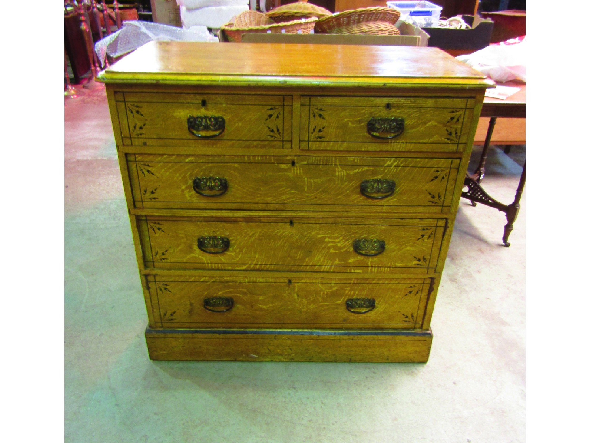 Appraisal: A Victorian stencilled and simulated grained pine bedroom chest of