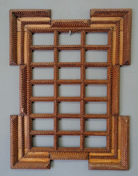 Appraisal: Carved tramp art multi-compartment picture frame x