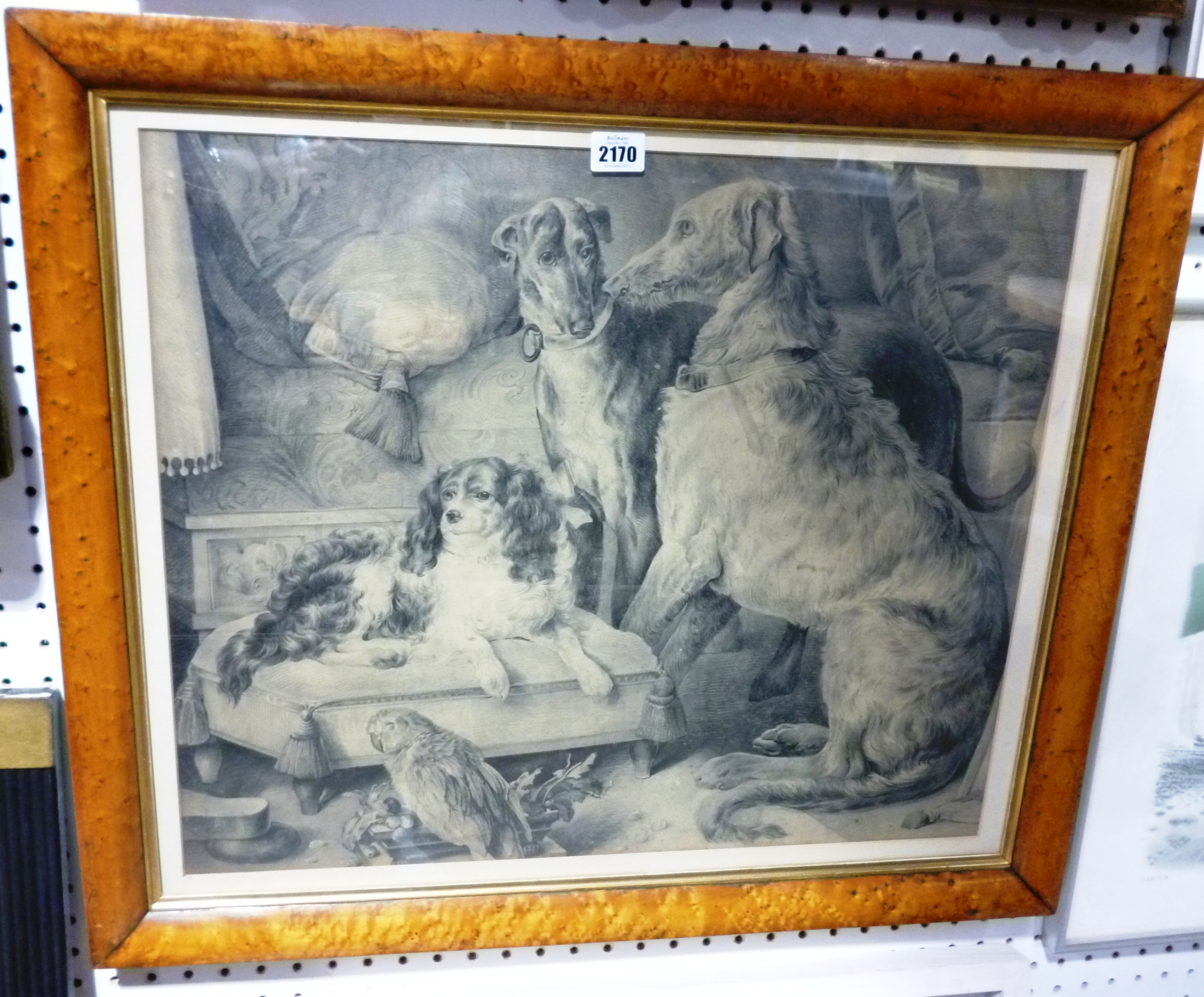 Appraisal: After Sir Edwin Landseer Dogs pencil in a maple frame