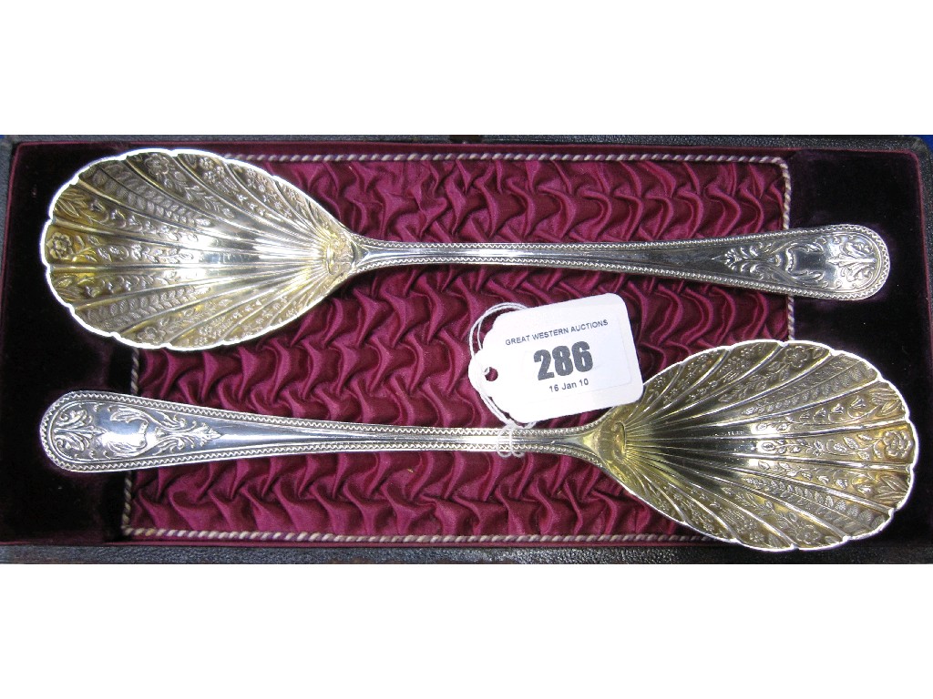 Appraisal: Cased pair of silver plated serving spoons