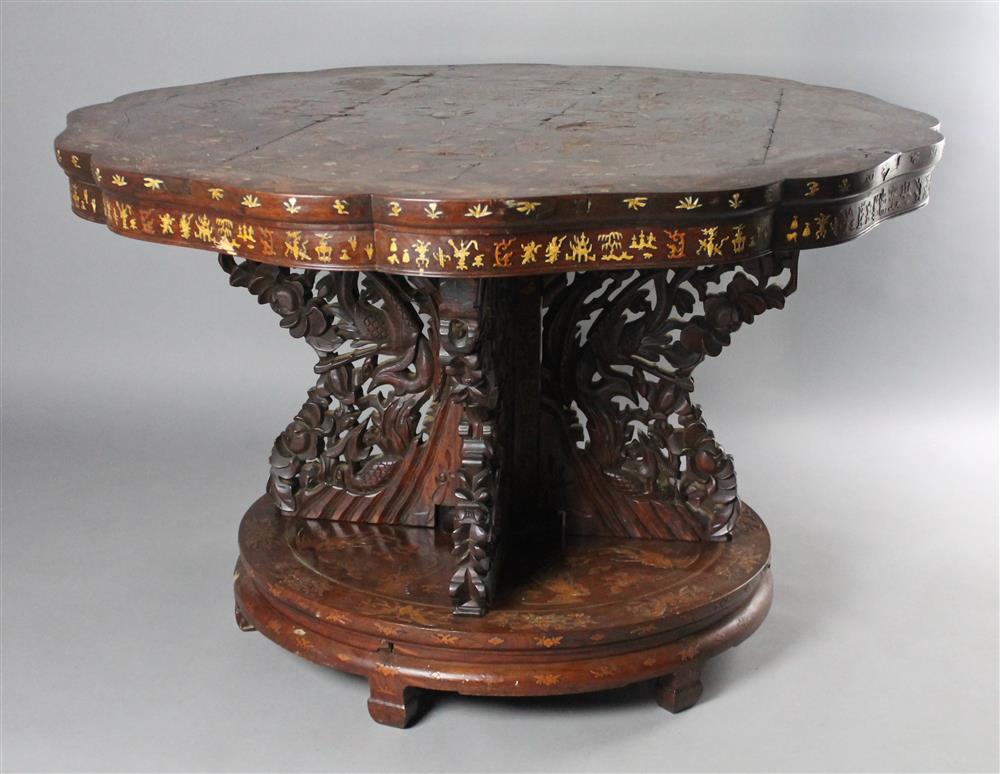 Appraisal: CHINA TRADE ETCHED INLAID SCALLOPED CIRCULAR TABLE th Century the