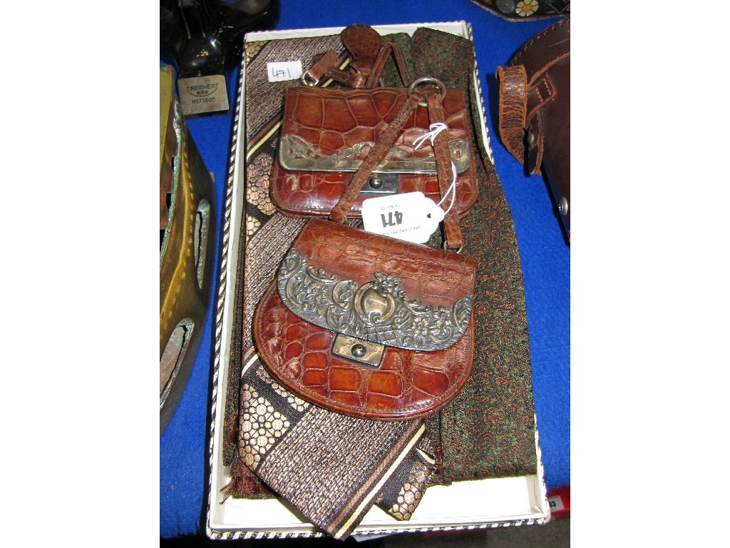 Appraisal: Lot comprising two silver mounted purses two ties and a