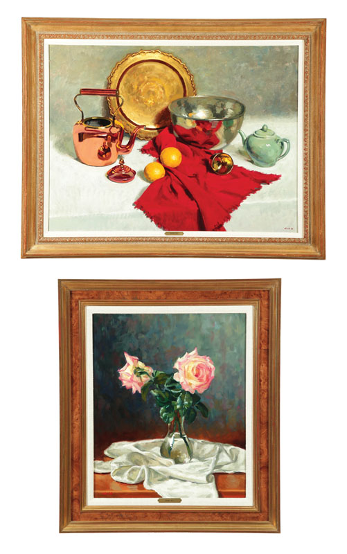 Appraisal: TWO STILL LIFES BY GREGORY HULL AMERICAN B Oil on