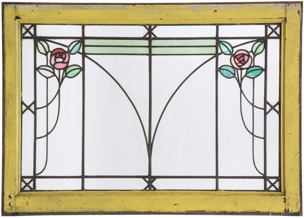 Appraisal: GLASGOW STYLE STAINED AND LEADED GLASS WINDOW CIRCA depicting stylised