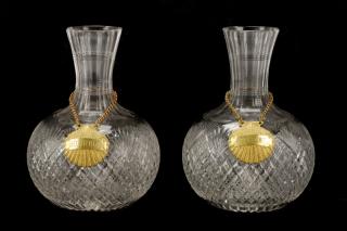 Appraisal: Cut Glass Decanters with Gilt Shell Labels American th century