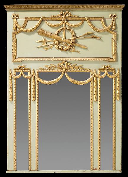 Appraisal: A Louis XVI style painted and parcel gilt trumeau mirror