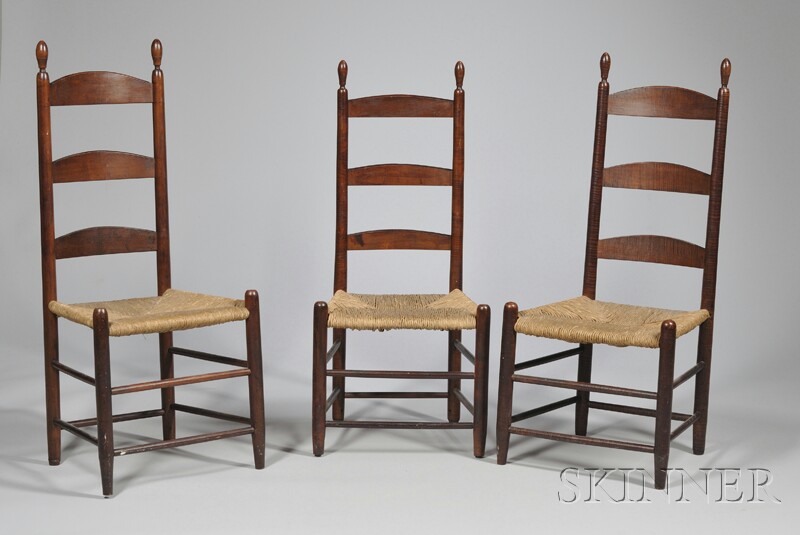 Appraisal: Two Shaker Tiger Maple Ladder-back Side Chairs with Tilters and