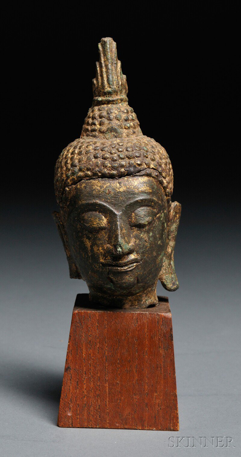 Appraisal: Bronze Buddha Head Thailand Ayutthaya period - with a serene