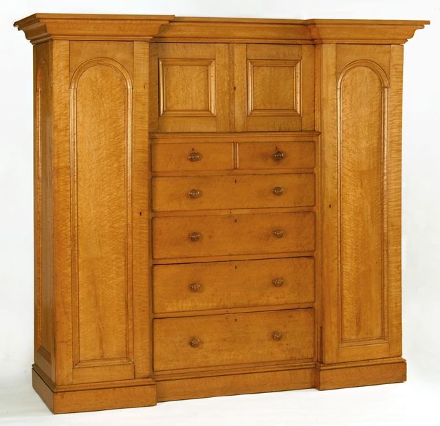 Appraisal: WARDROBE BUREAU American Mid- th CenturyIn bird's-eye and curly maple