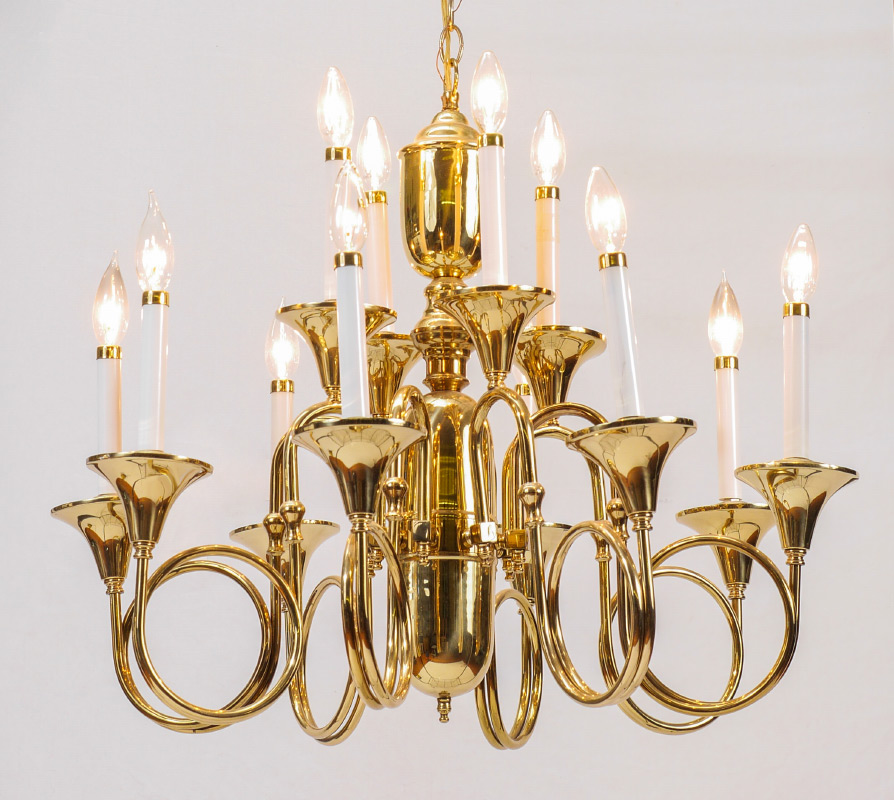 Appraisal: LIGHT BRASS CHANDELIER arms lights total on levels no visible