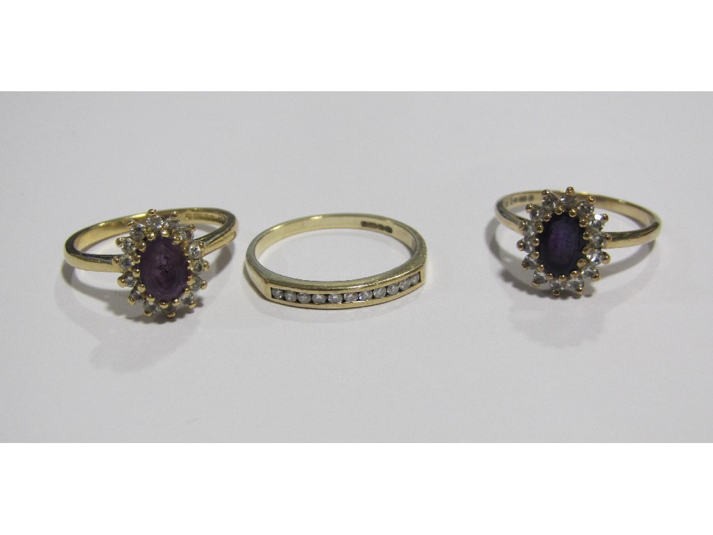 Appraisal: Lot comprising an ct gold amethyst and diamond cluster ring