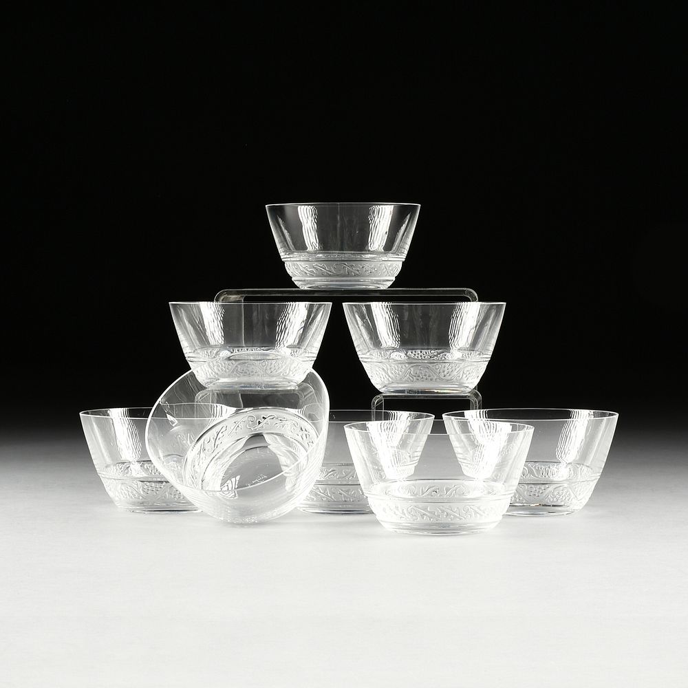 Appraisal: EIGHT LALIQUE DESSERT BOWLS IN THE PHALSBOURG AND SAINT-HUBERT PATTERNS