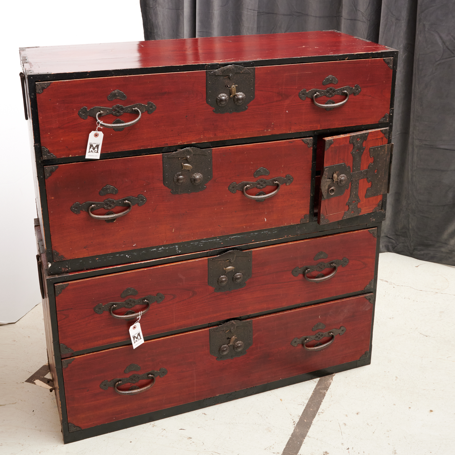 Appraisal: JAPANESE KEYAKI WOOD KIMONO TANSU CHEST Late th Early th