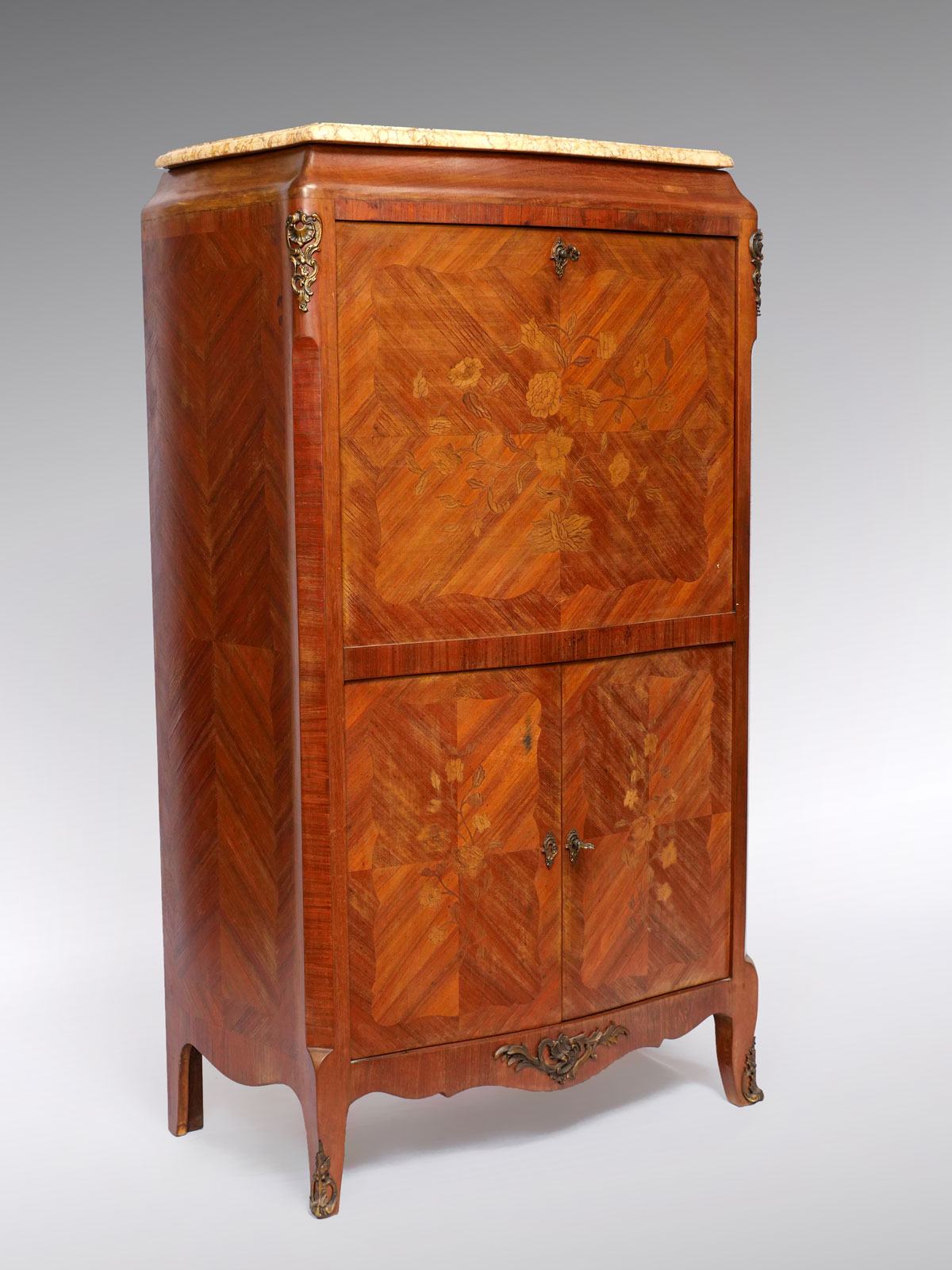 Appraisal: FRENCH INLAID SECRETAIRE ABBATANT French marquetry inlaid Secretaire Abbatant having