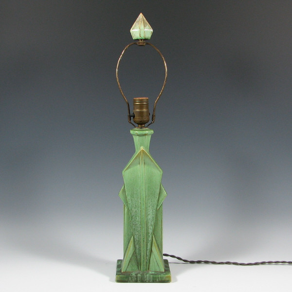 Appraisal: Cowan Art Deco Matte Green Crystalline Lamp - Mint Very