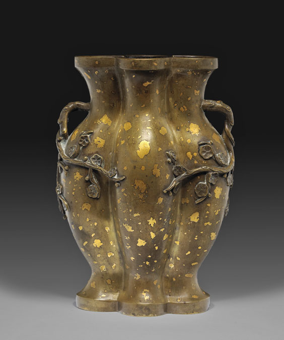 Appraisal: TALL GOLD-SPLASHED BRONZE VASE Tall and antique Chinese bronze vase