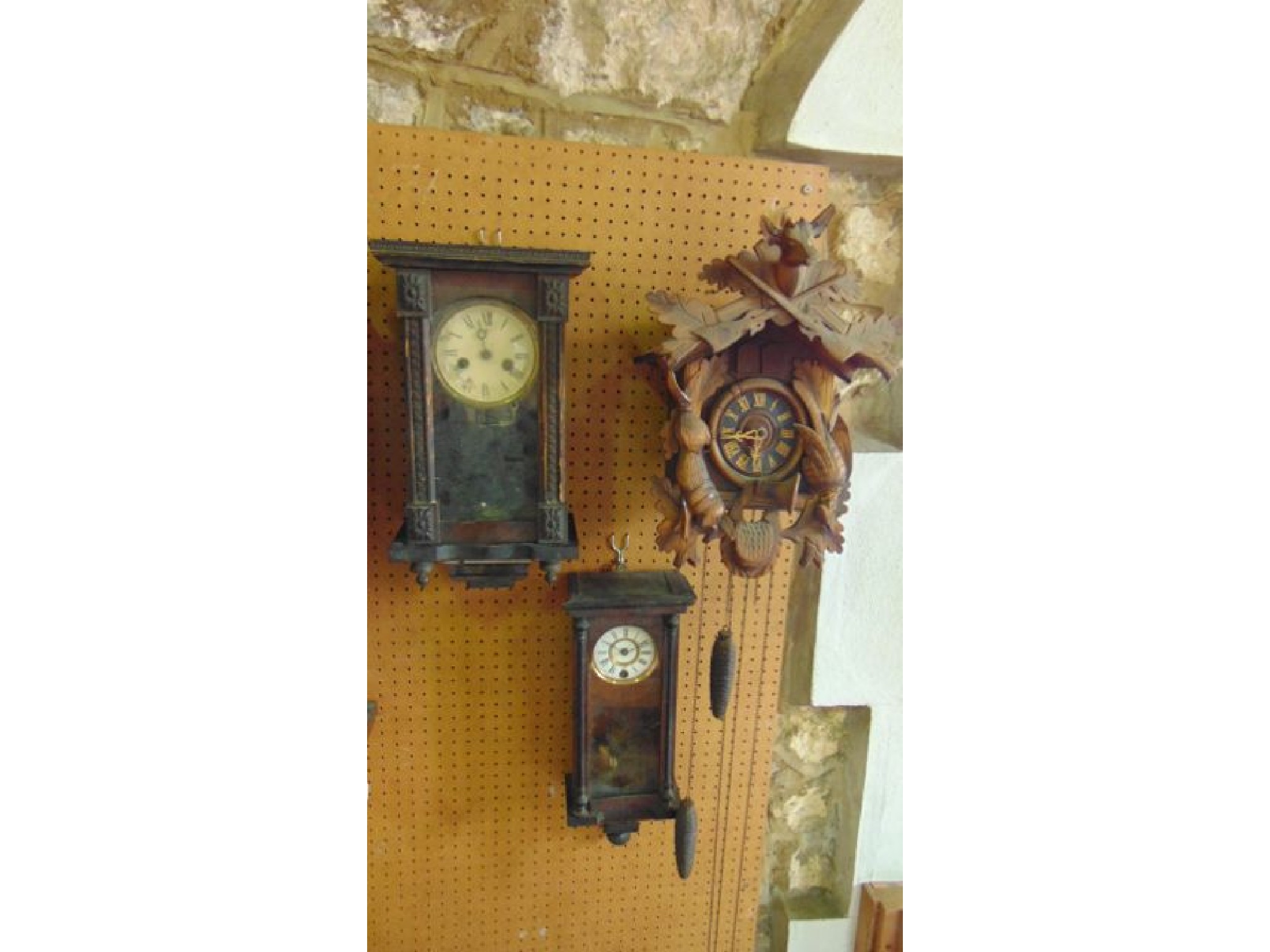 Appraisal: Two th century wall clocks each with decorated cases together