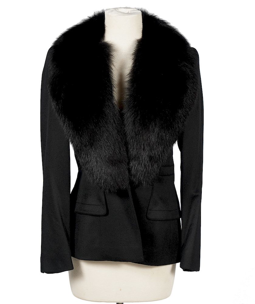 Appraisal: Escada Black Cashmere Fox Blazer Jacket Sz Escada Black Cashmere