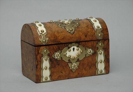 Appraisal: Burl Walnut Brass and Ivory-Mounted Box