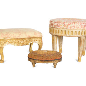 Appraisal: Three Continental Painted and Giltwood Stools Late th Early th