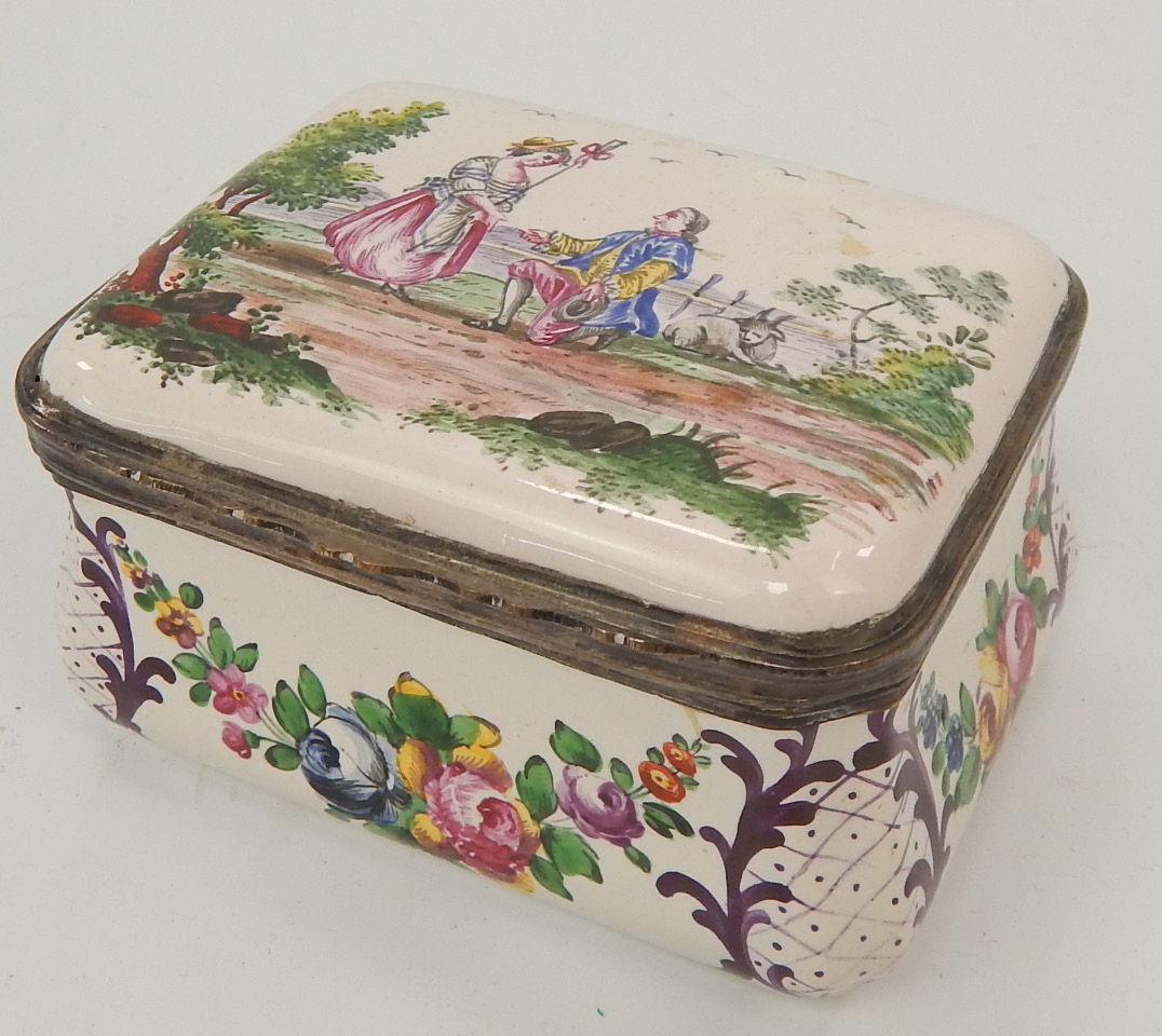 Appraisal: A thC Sceaux French enamel box depicting countryside scene with