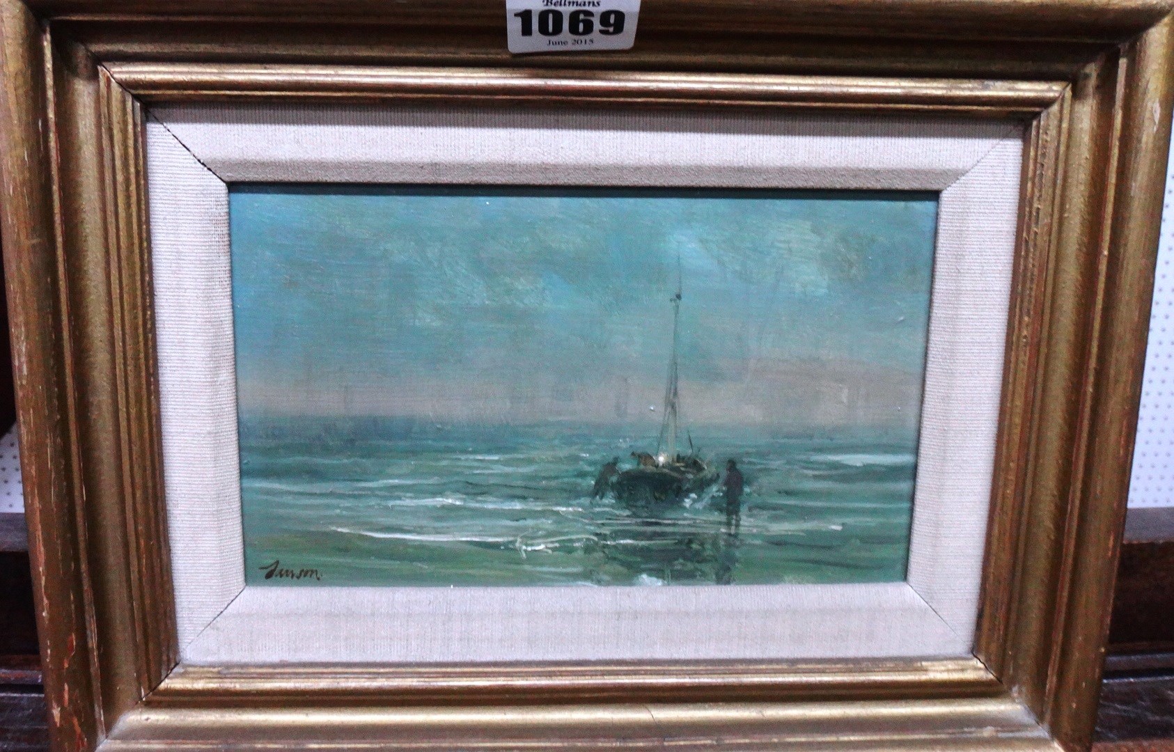 Appraisal: Edward Dawson th century The fishing boat dusk oil on