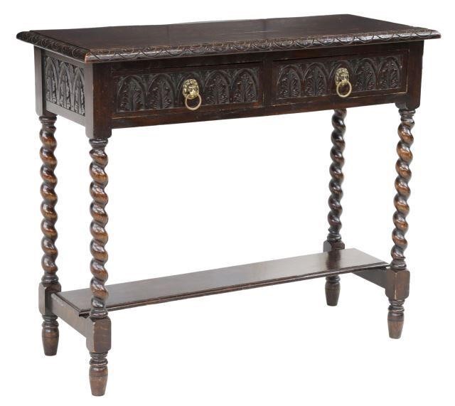 Appraisal: English carved oak console table th c rectangular top with